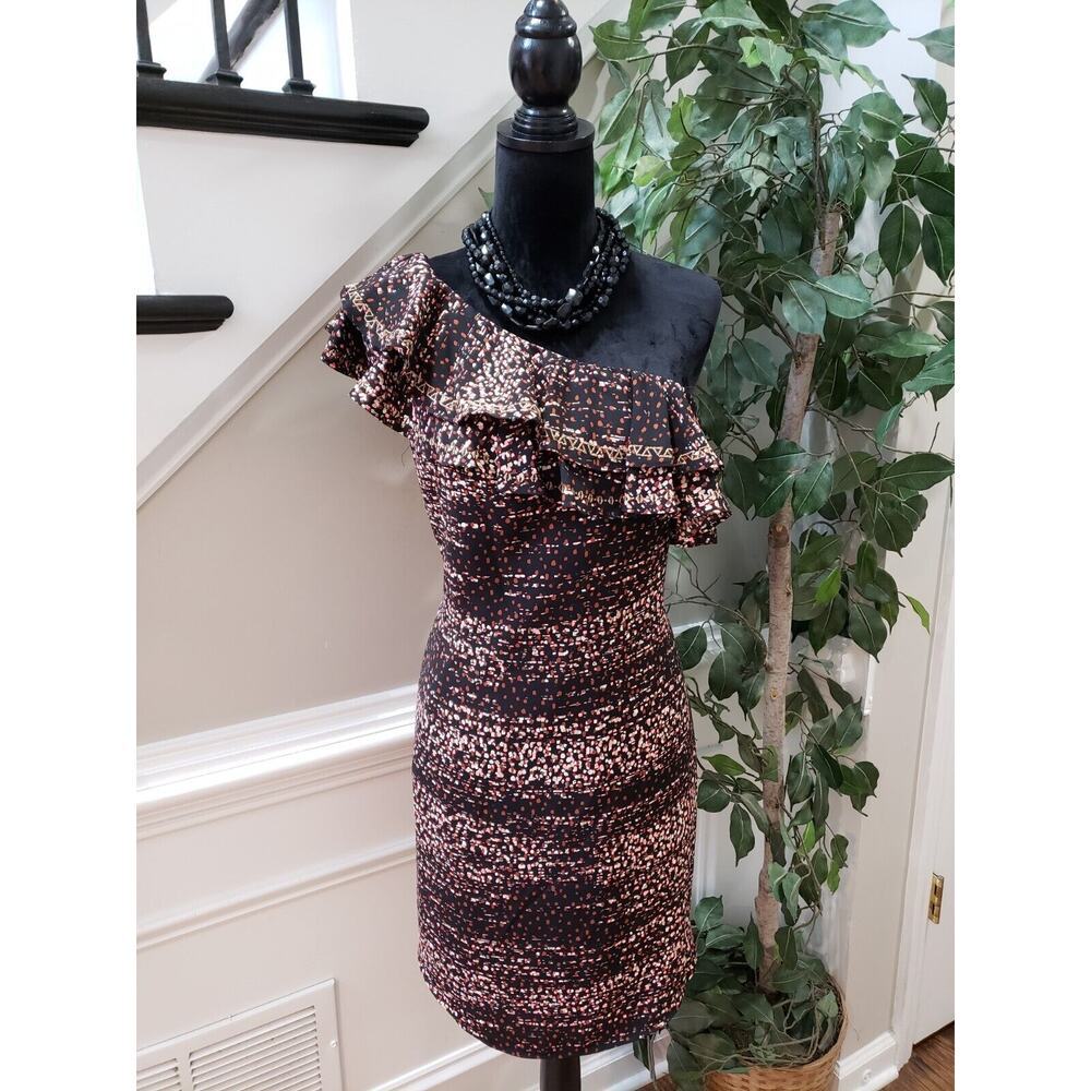 APT. 9 Women's Black Ruffle Lined 100% Polyester One Shoulder Shift Dress Size M